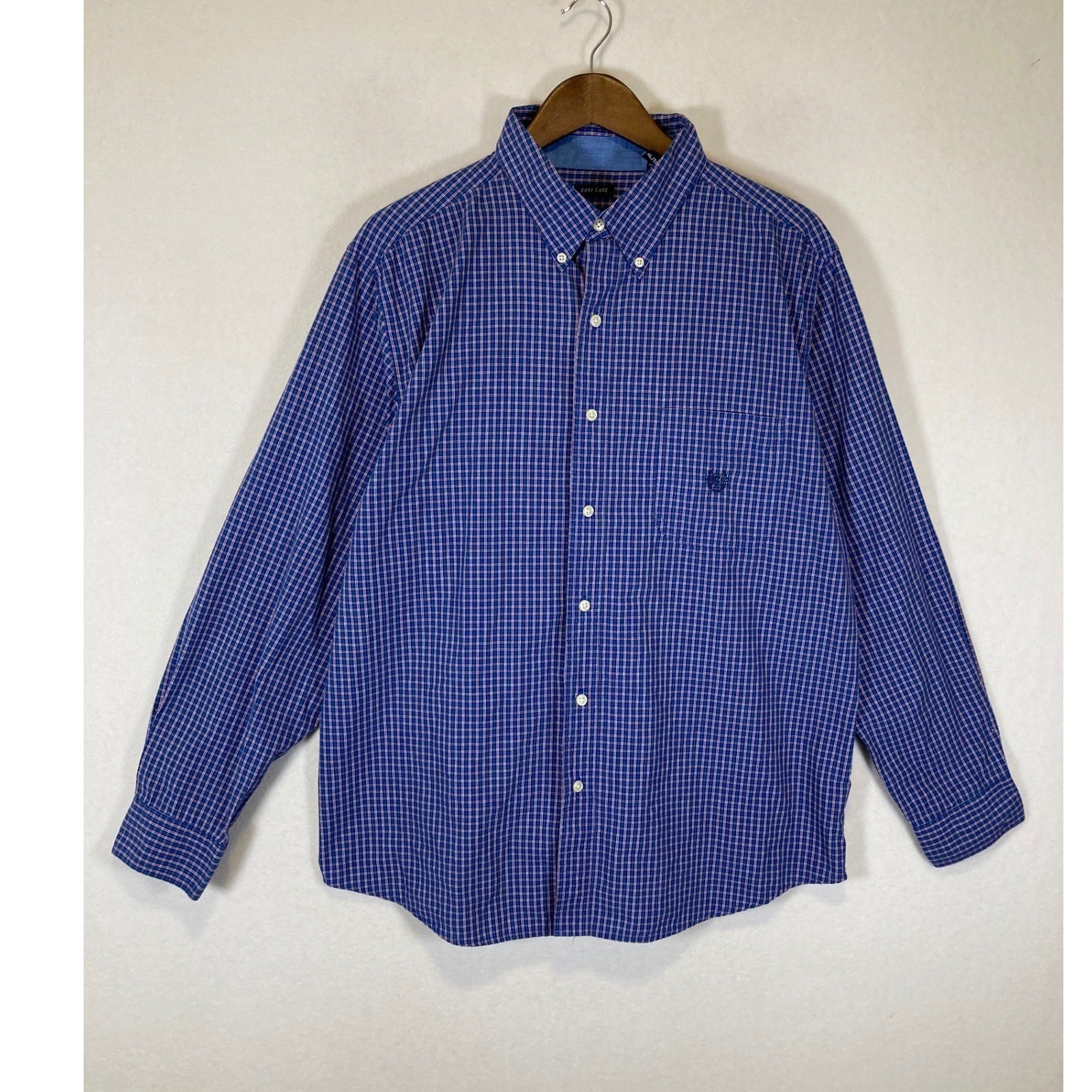 Classic Preppy Chaps Mens XL Blue Plaid Easy Care Button Down Shirt Long Sleeve