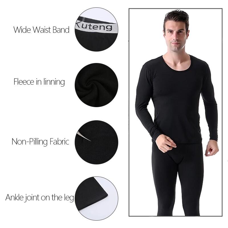 Men’s Long Johns Thermal Underwear Fleece Lined Base Layer Suit Tops And Bottom