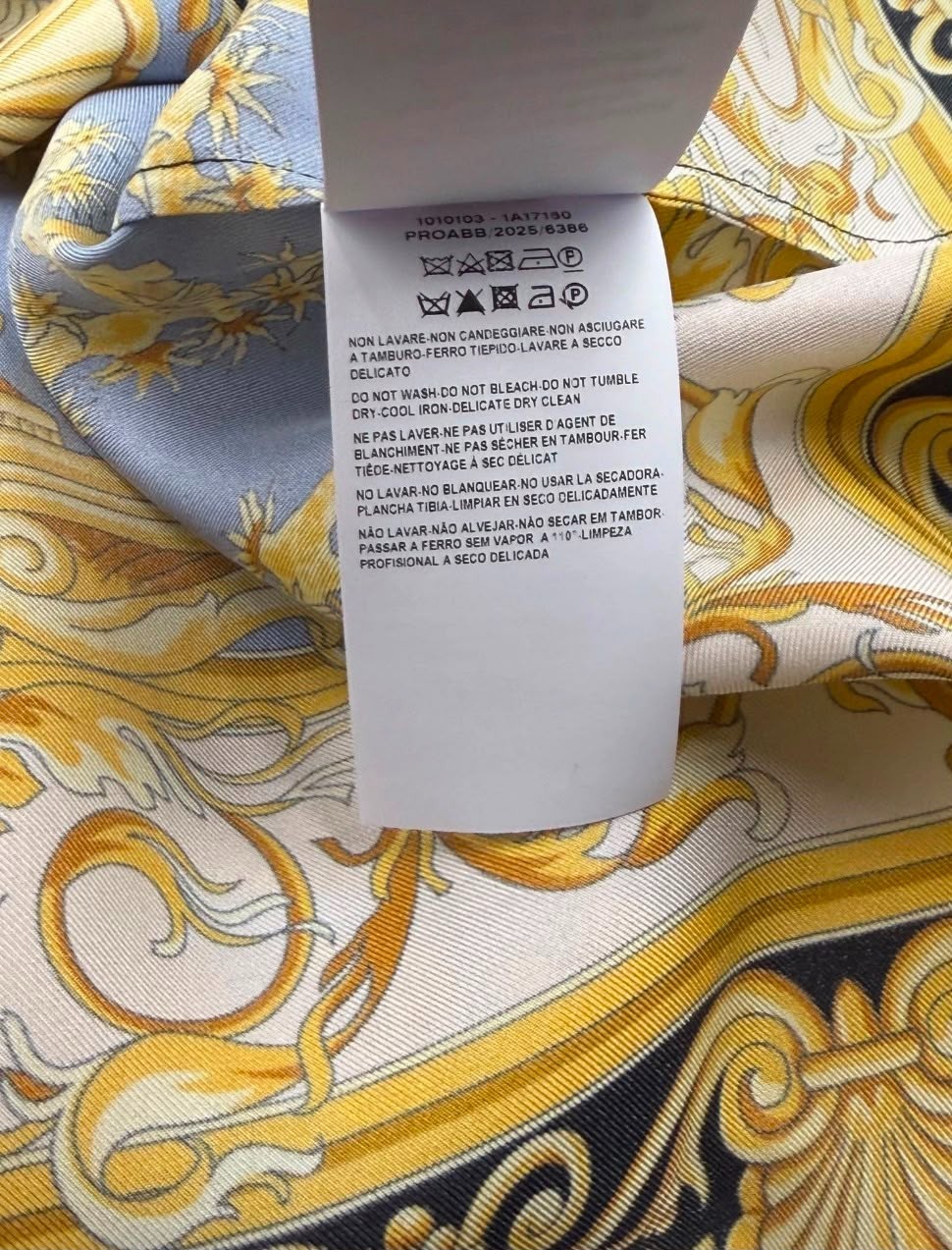 Versace La Vacanza Shirt Silk Barocco Gold Palm new authentic in size 46 IT, S