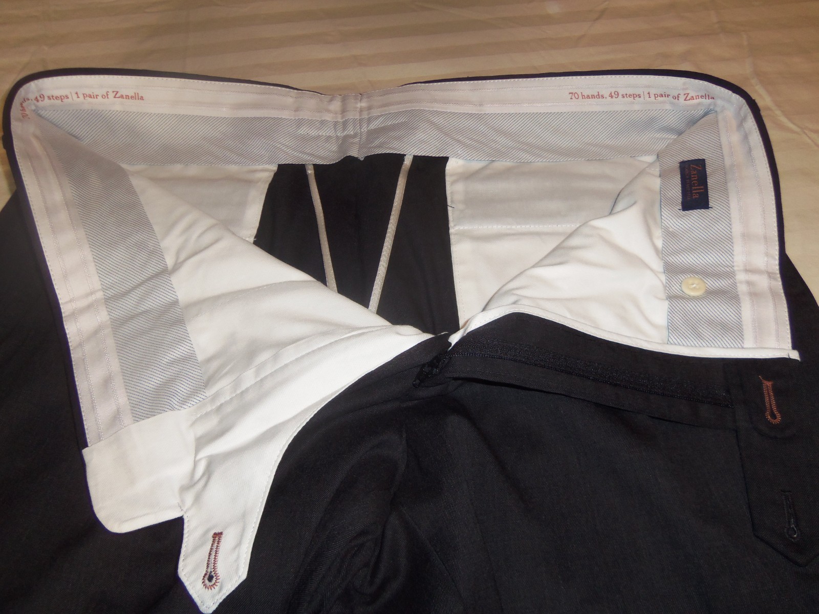 528- MINT Zanella – Devon – LIGHT SILKY CRISP WOOL DARK GRAY Flat PANTS -39 X 30
