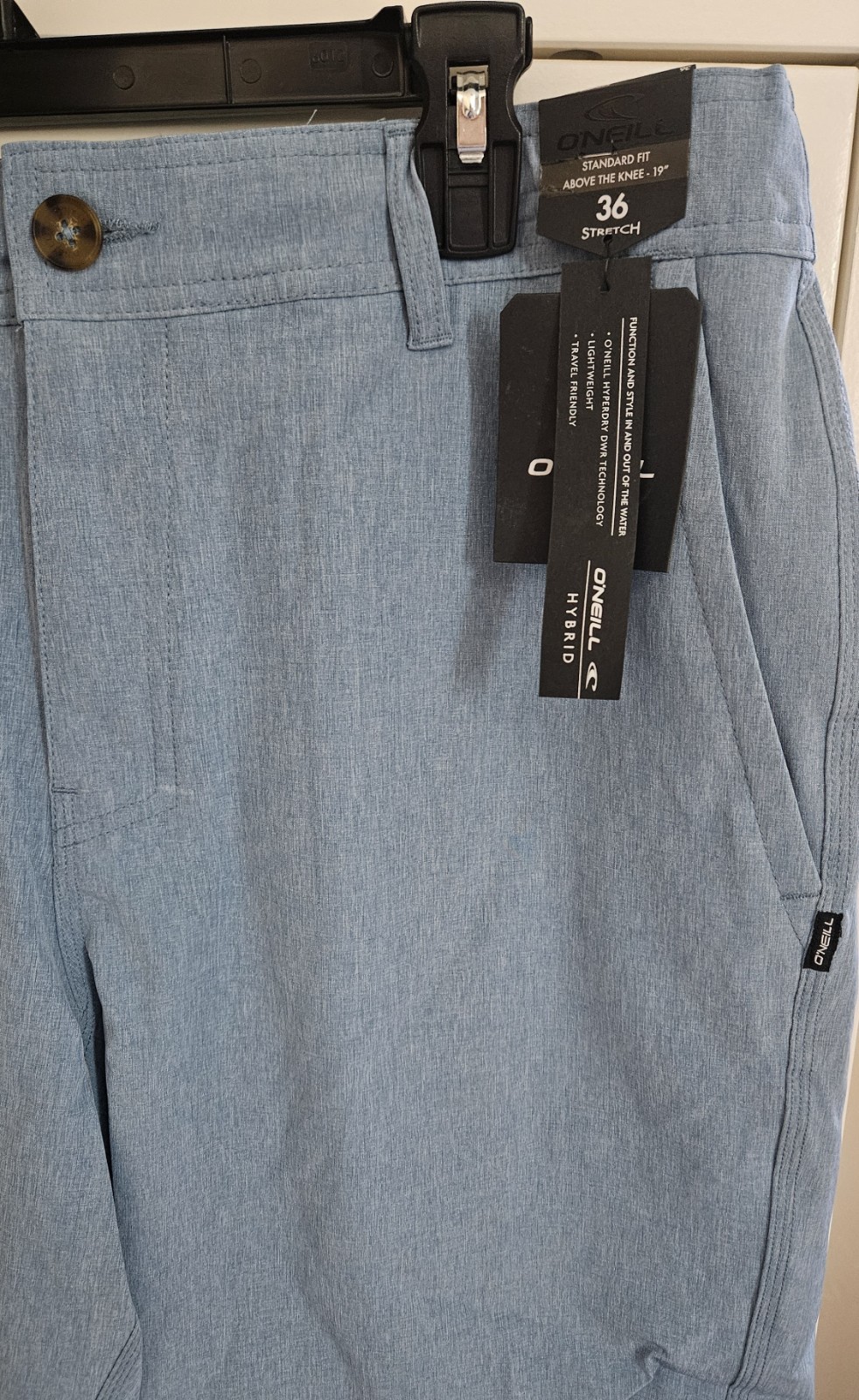 O’Neill Hybrid Blue Chino Shorts Stretch Standard Fit Straight Leg Size 36