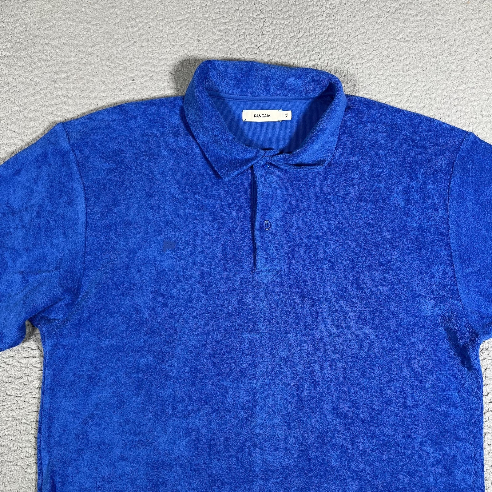 Pangaia Shirt Mens XS Blue Terry Towelling Polo Beach Summer Casual Preppy Logo