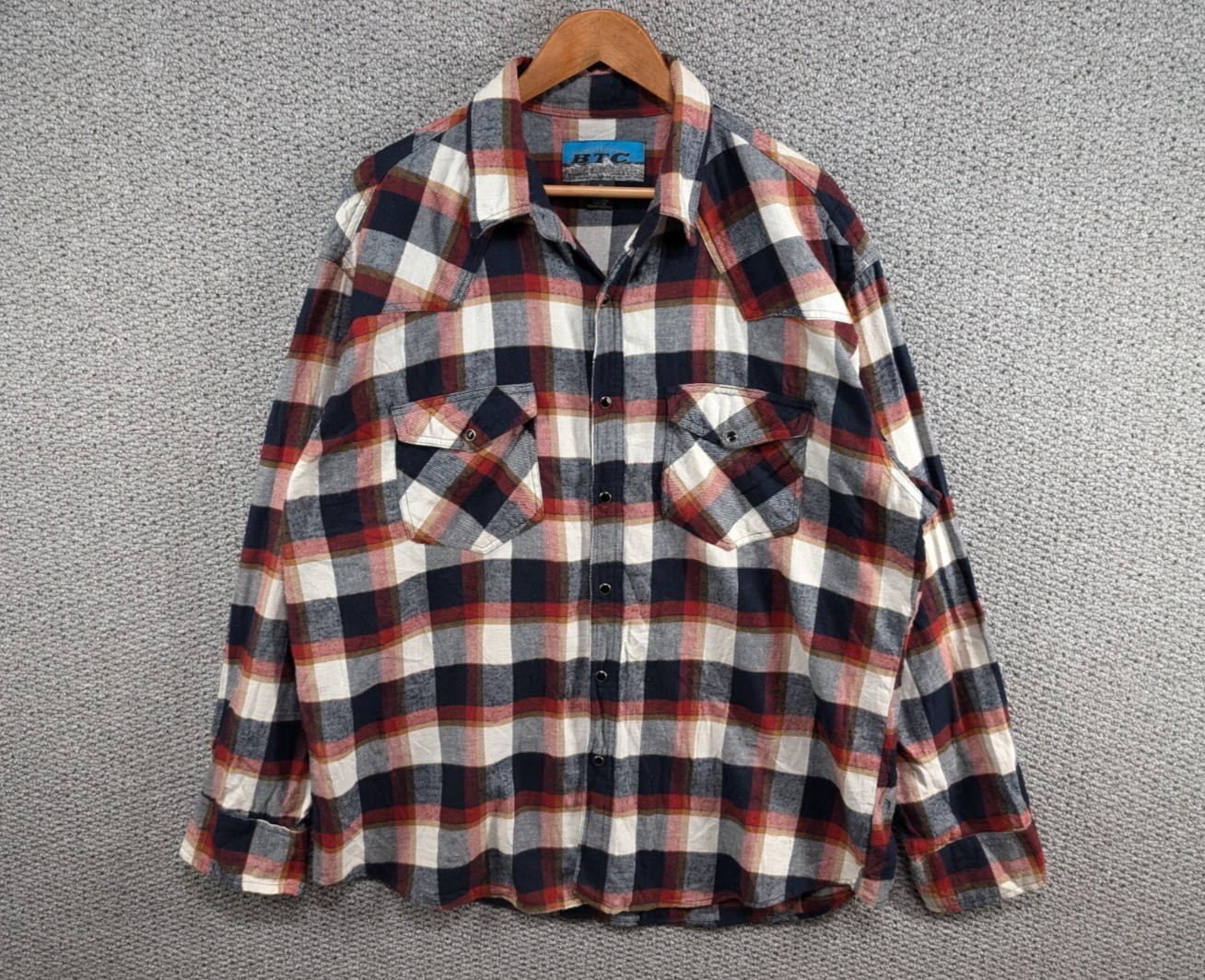 BTC Vintage Men’s Check Plaid Flannel Western Worker Snap Button Shirt XL
