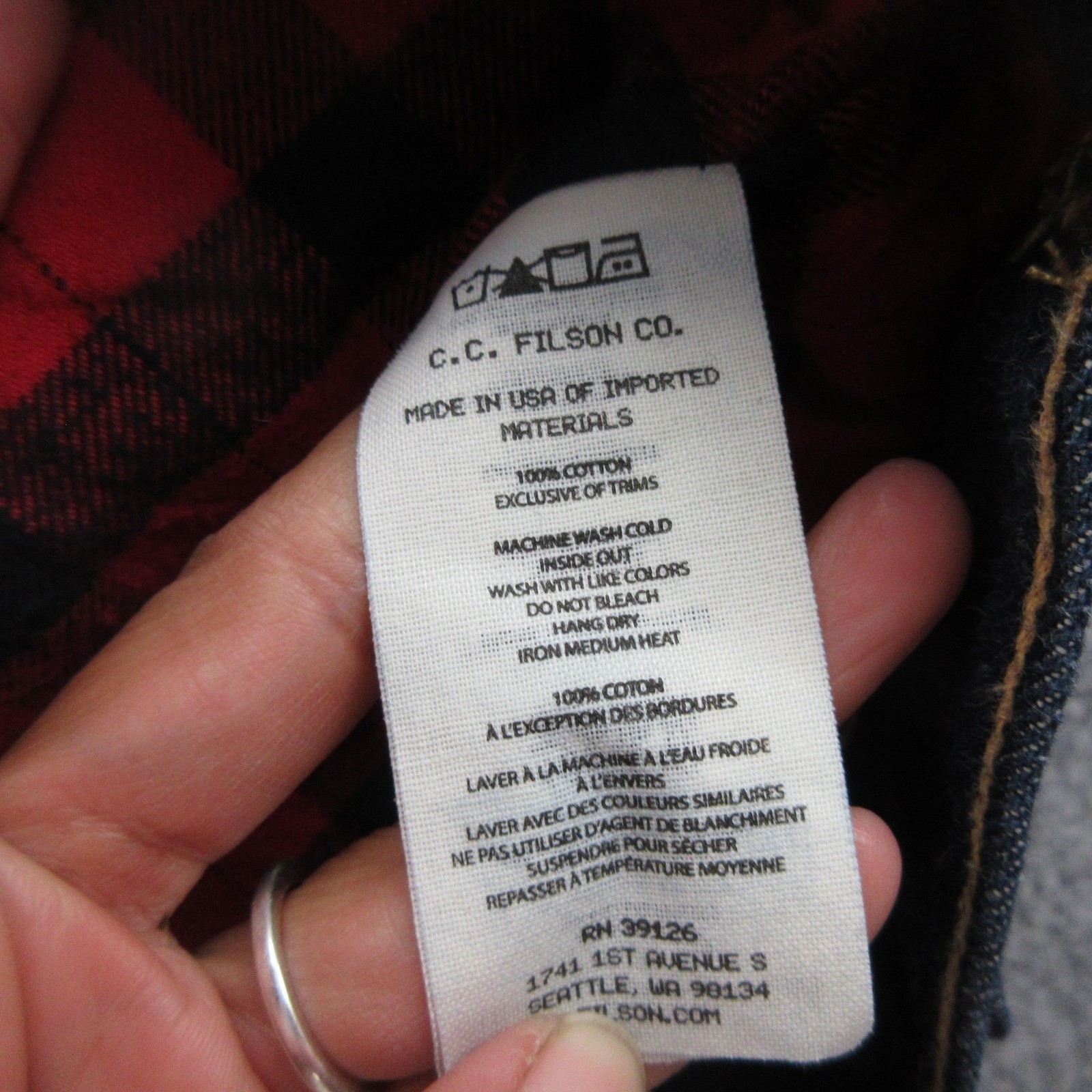 Filson Jacket Mens Small Blue Denim Lined Workwear Buffalo Plaid USA Made