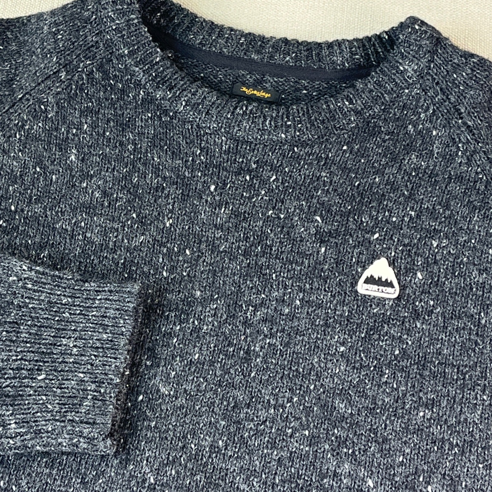 Burton Crew Neck Sweater Mens XL Gray Speckled Wool Blend Raglan Knit Snowboard