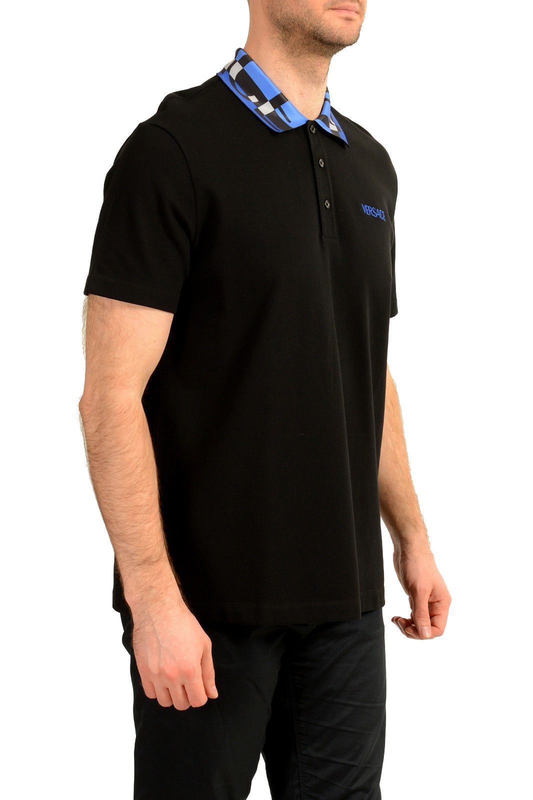 Versace Men’s Black Logo Embroidery Short Sleeve Polo Shirt US 3XL IT 58