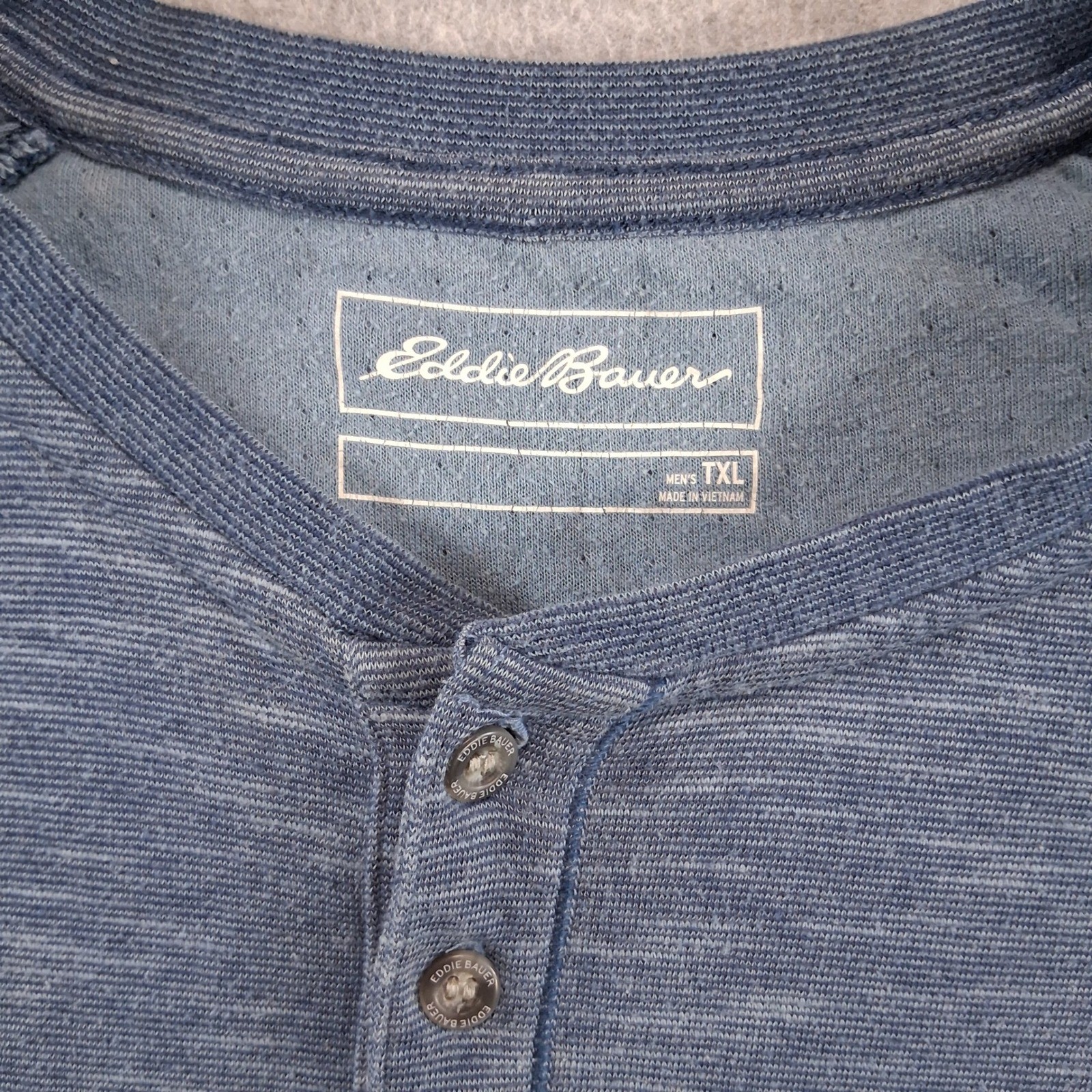 Eddie Bauer Henley Shirt Mens TXL Blue Casual Space Dye Raglan Long Sleeve