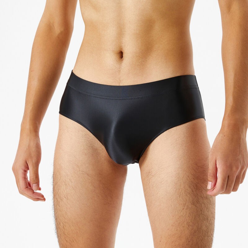 Mens Semi-Sheer Low Rise Underwear Silky Shiny Bikini Briefs Underpants Swimwear
