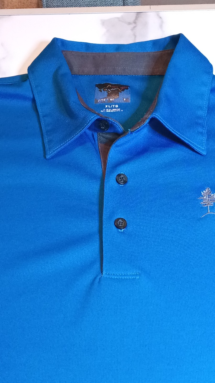 Greg Norman Mens Polo Shirt Turquoise Blue XL Polyester Tiny Spec Flaw, Golf