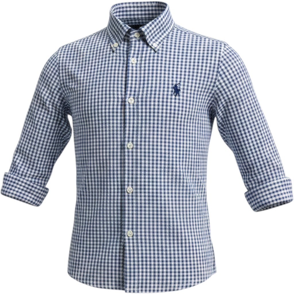 Polo Ralph Lauren Mens Gingham Button Down Shirt Blue White Slim Fit Pony Logo