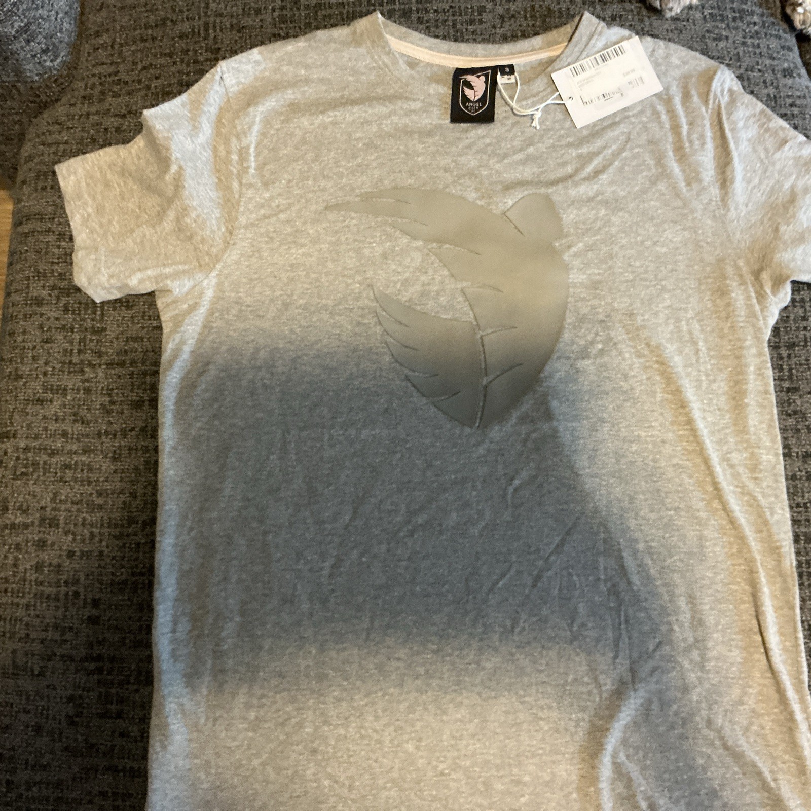 Angel City Gray Solid Crew Neck Regular Logo Accent T-Shirt Size Small