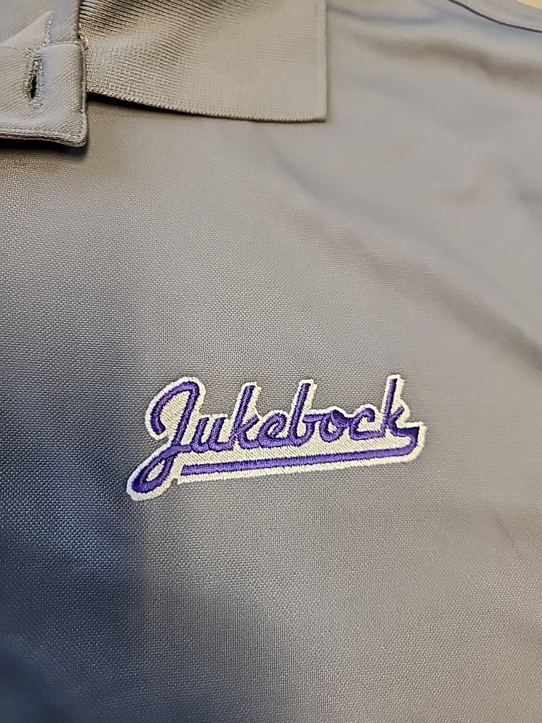 Jukebock Beer Karbach Brewing Logo Gray Lightweight Polo Shirt Mens Large