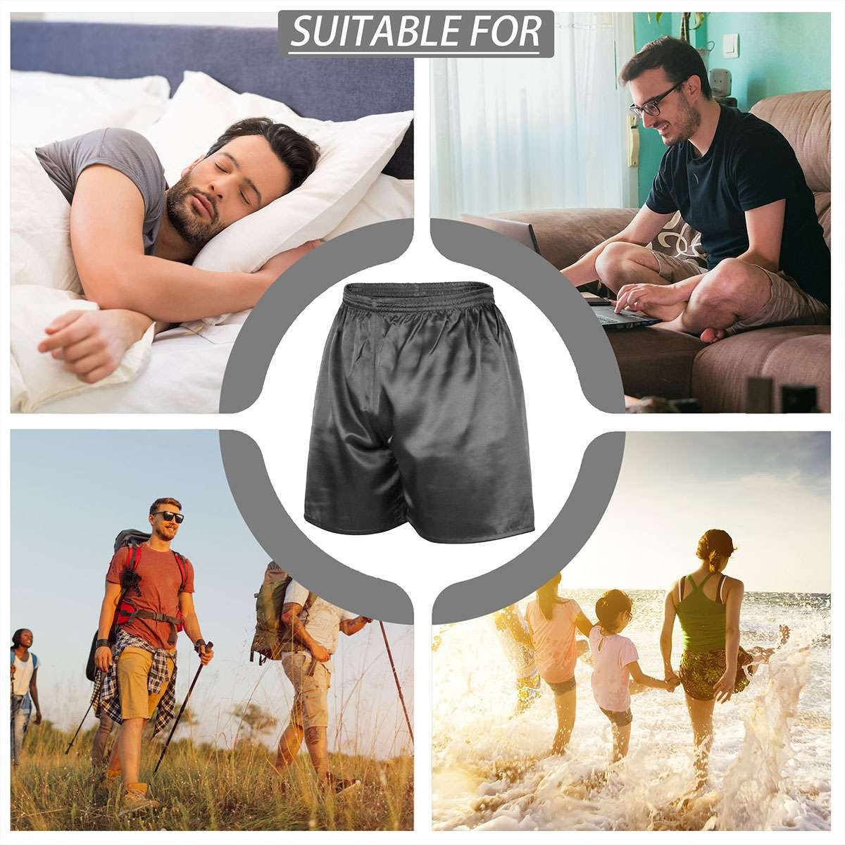 Mens Satin Silk Boxers Shorts Sleepwear Underwear Pants Nightwear Pyjamas Bikini