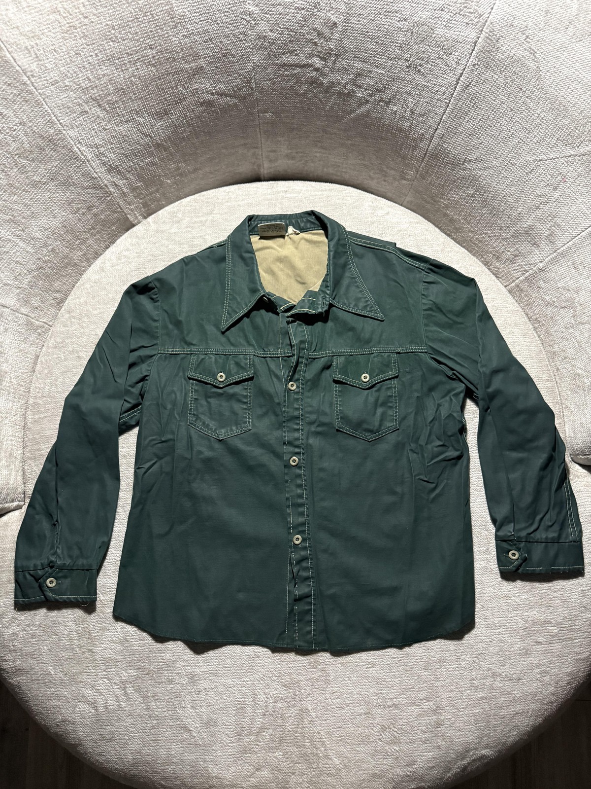 Vintage ~80s William Barry Jacket XL Green Cotton Twill Utility Military Style