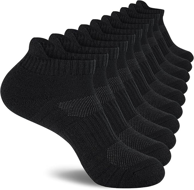 Mens 100% Cotton Ankle Socks, Athletic Cushioned Performance Running Moisture