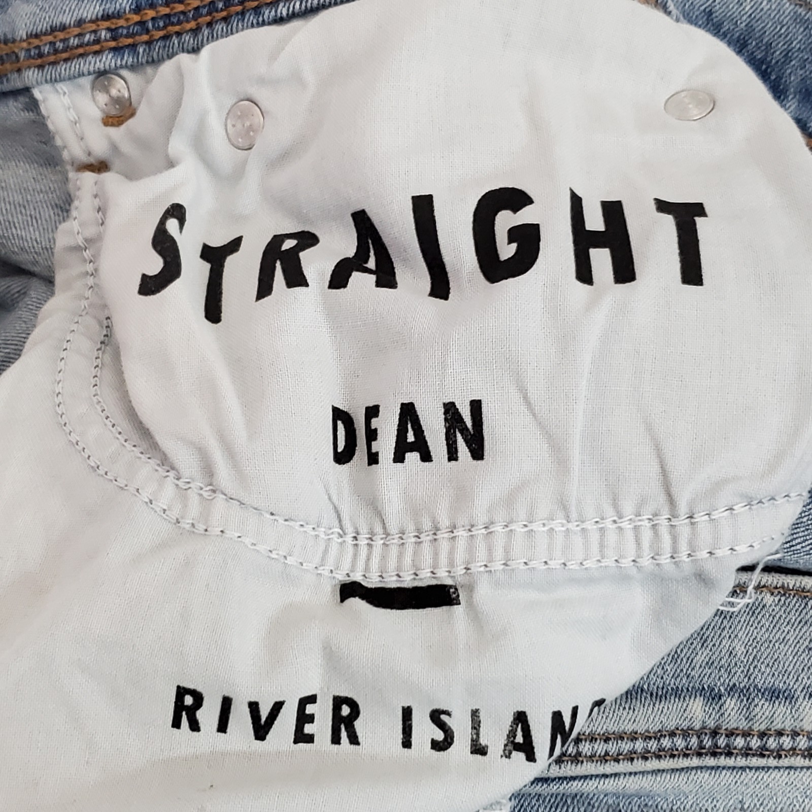 River Island Men Jeans US 34×34 Light Blue Denim Straight Dean 31″ Inseam