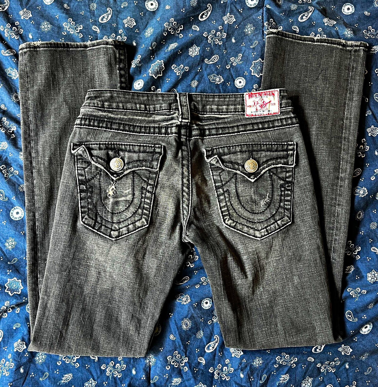 True Religion made in USA Slim Fit Mid Rise Straight Light Wash Gray Denim Jeans