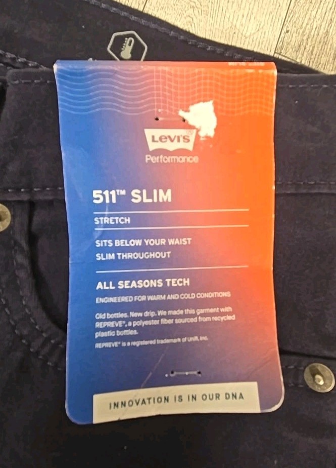 Levi’s 511 Slim Pants 30×32 Blue Sits Below Waist Mens Stretch NEW