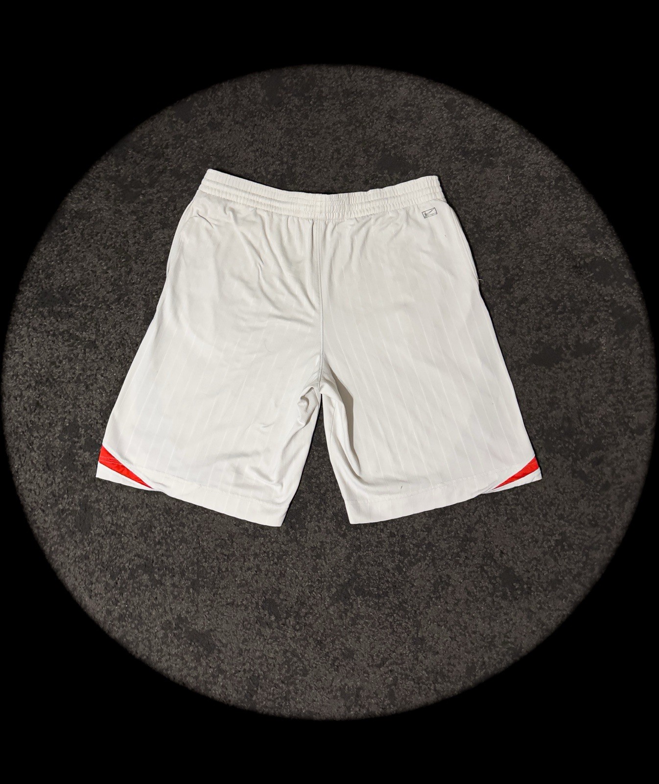 Nike Basketball Athletic White Shorts with Blue/Red Stripes Size: M