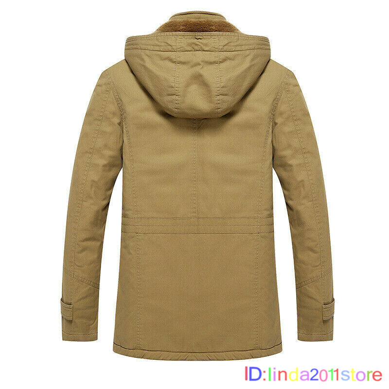 Mens Thick Winter Jacket Wool Lined Warm Hooded Coat Outdoor Military UK Size