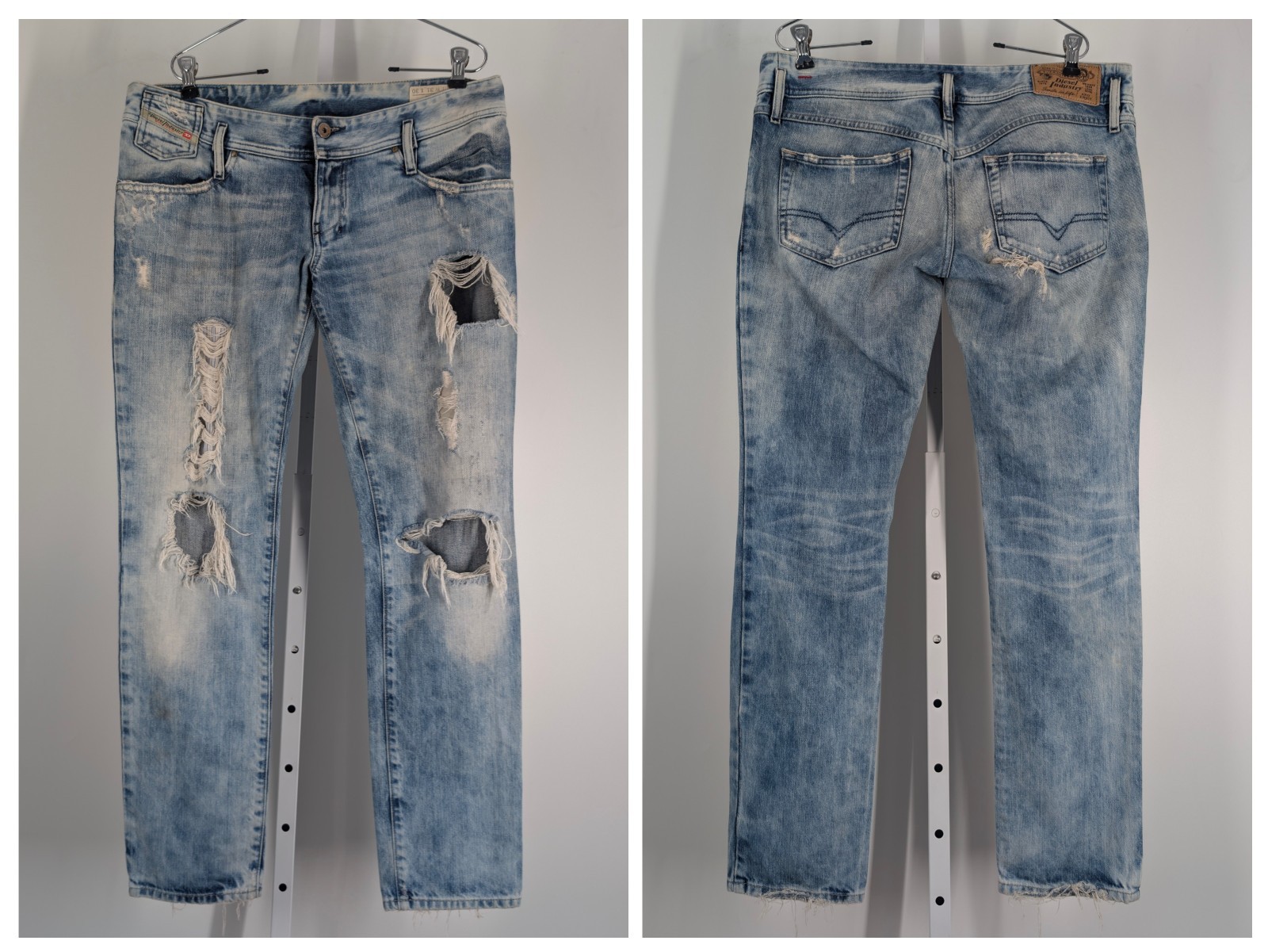 Diesel Matic Thrashed Acid Wash Jeans Italy Y2K Ultra Low Waist Rave Punk Skinny