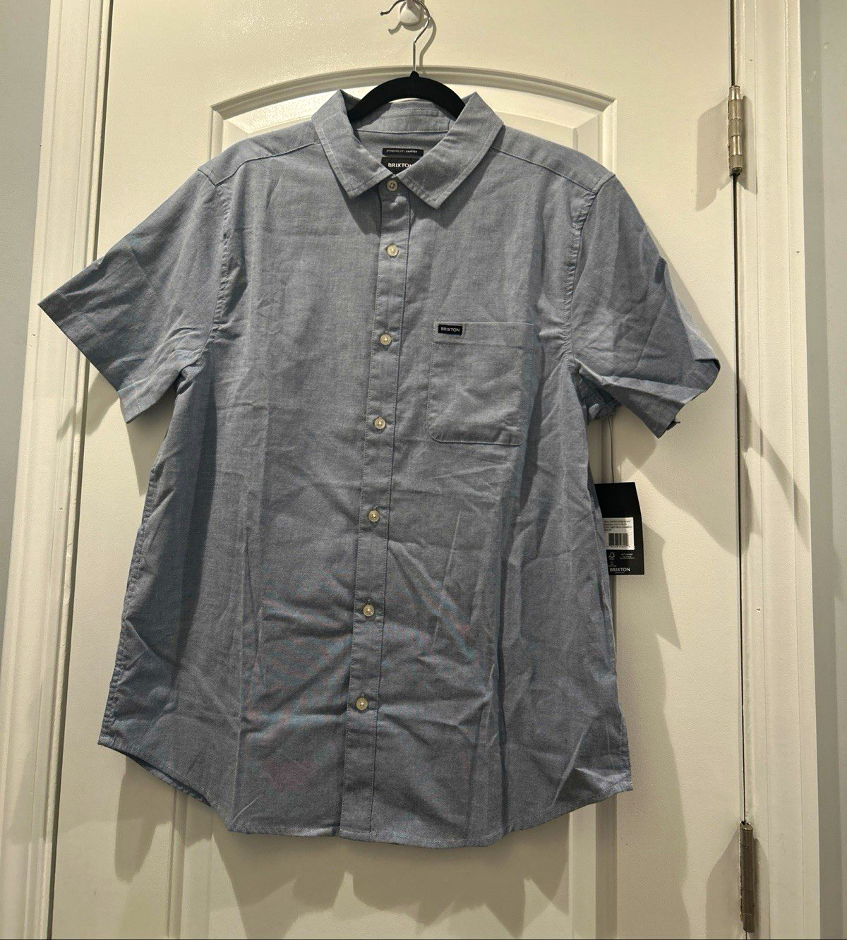 Brixton Charter Standard Fit Men’s Blue Cotton Button-Up Shirt Pockets M