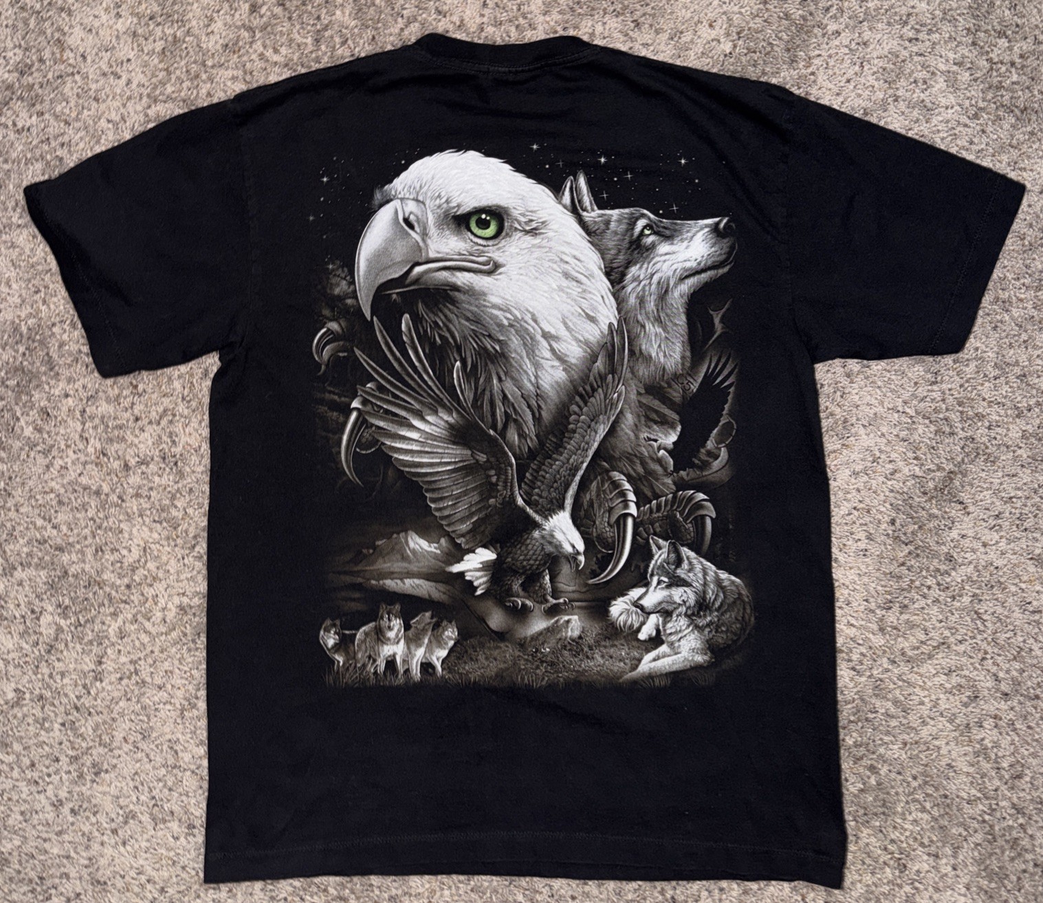 Jay’s Rock Shirt All Over Print Front And Back Y2K Wolf Eagle Size Large