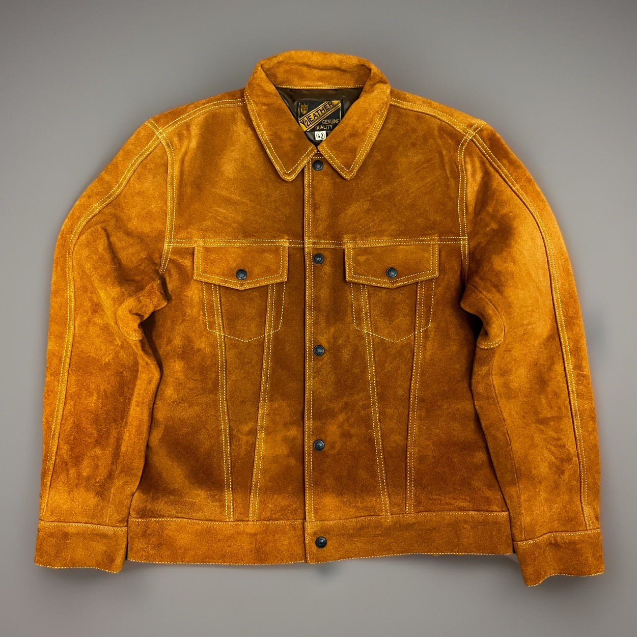 NWT Y’2 Leather Japan Steer Suede Trucker Jacket Camel/Brown Color Size 42