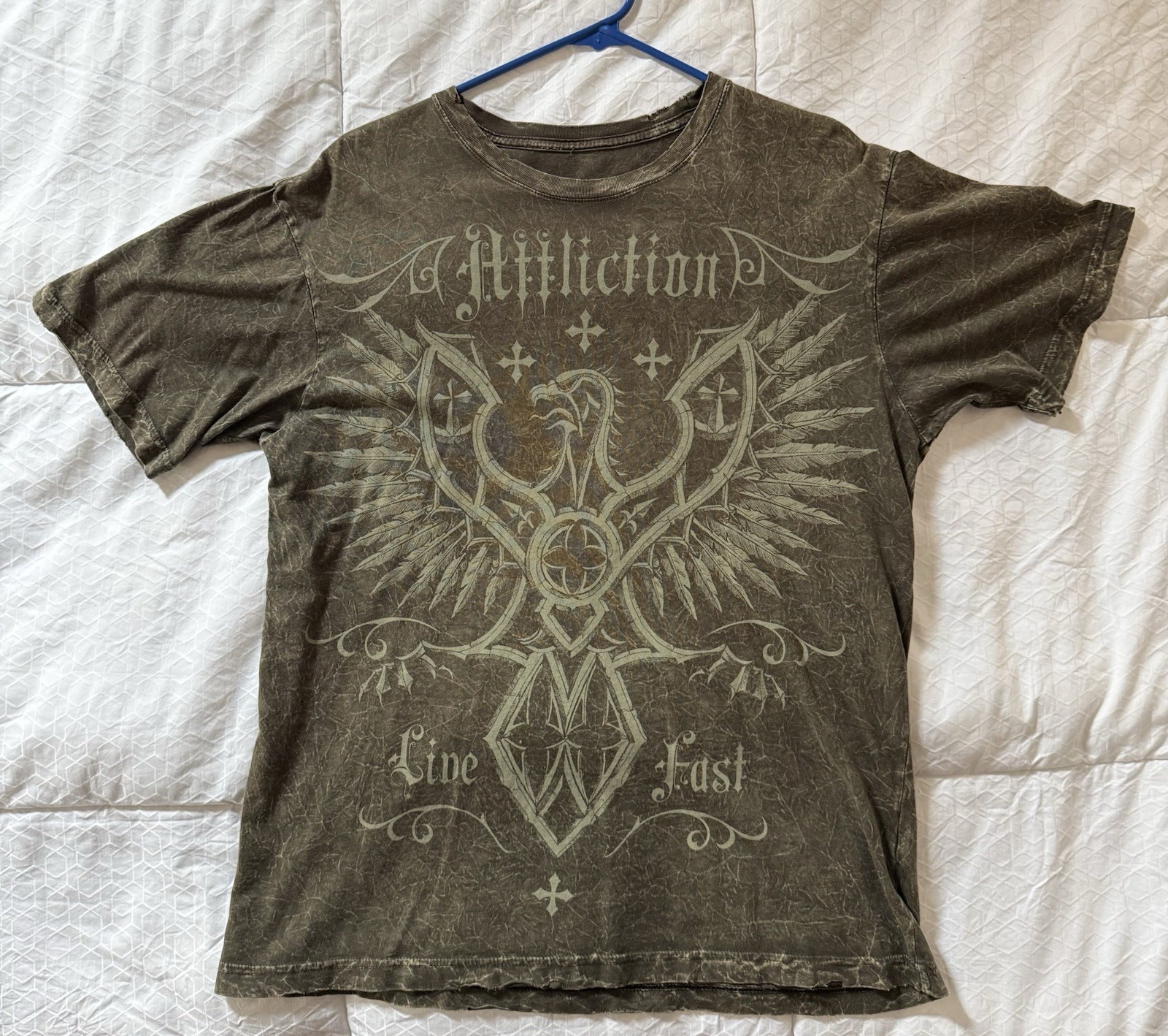 Affliction Men’s (Large) Live Fast Tee, Green Crew Neck Short Sleeve