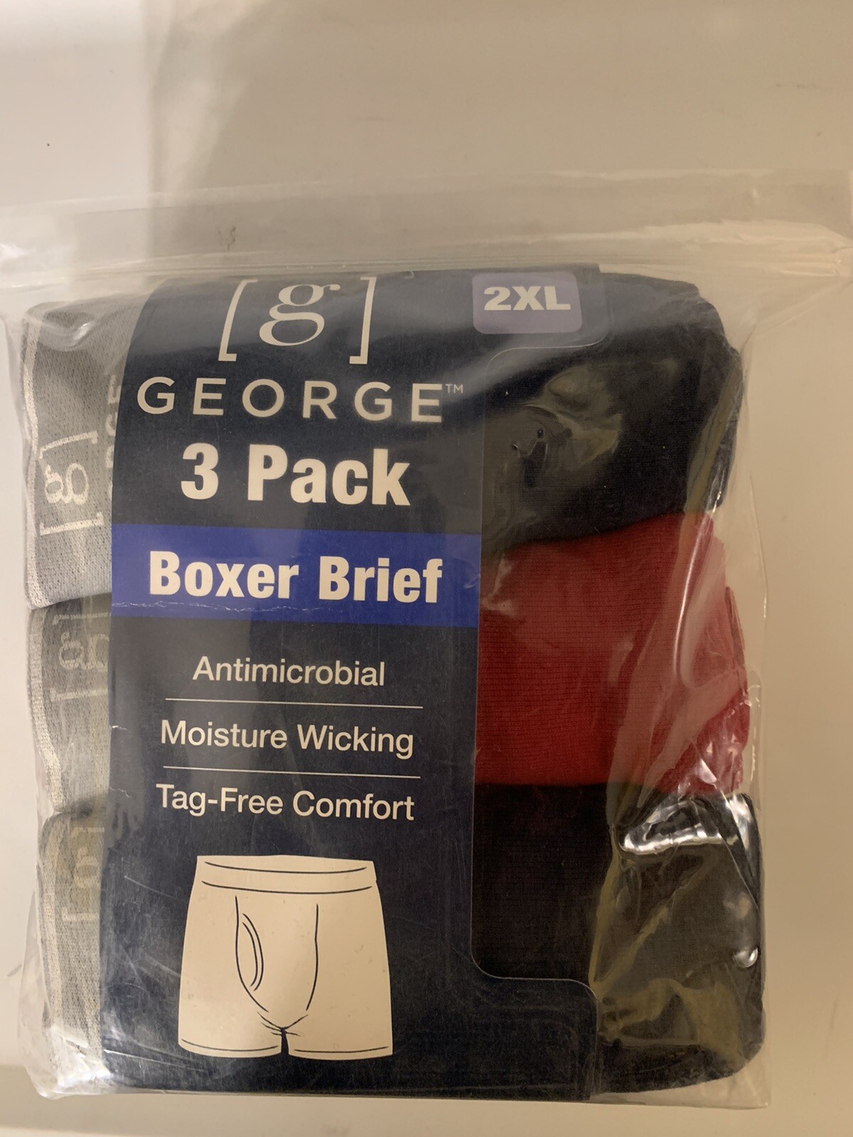 New George Men’s Sz 2XL 44-46 Boxer Briefs 3 Pack tag free comfort – NIP