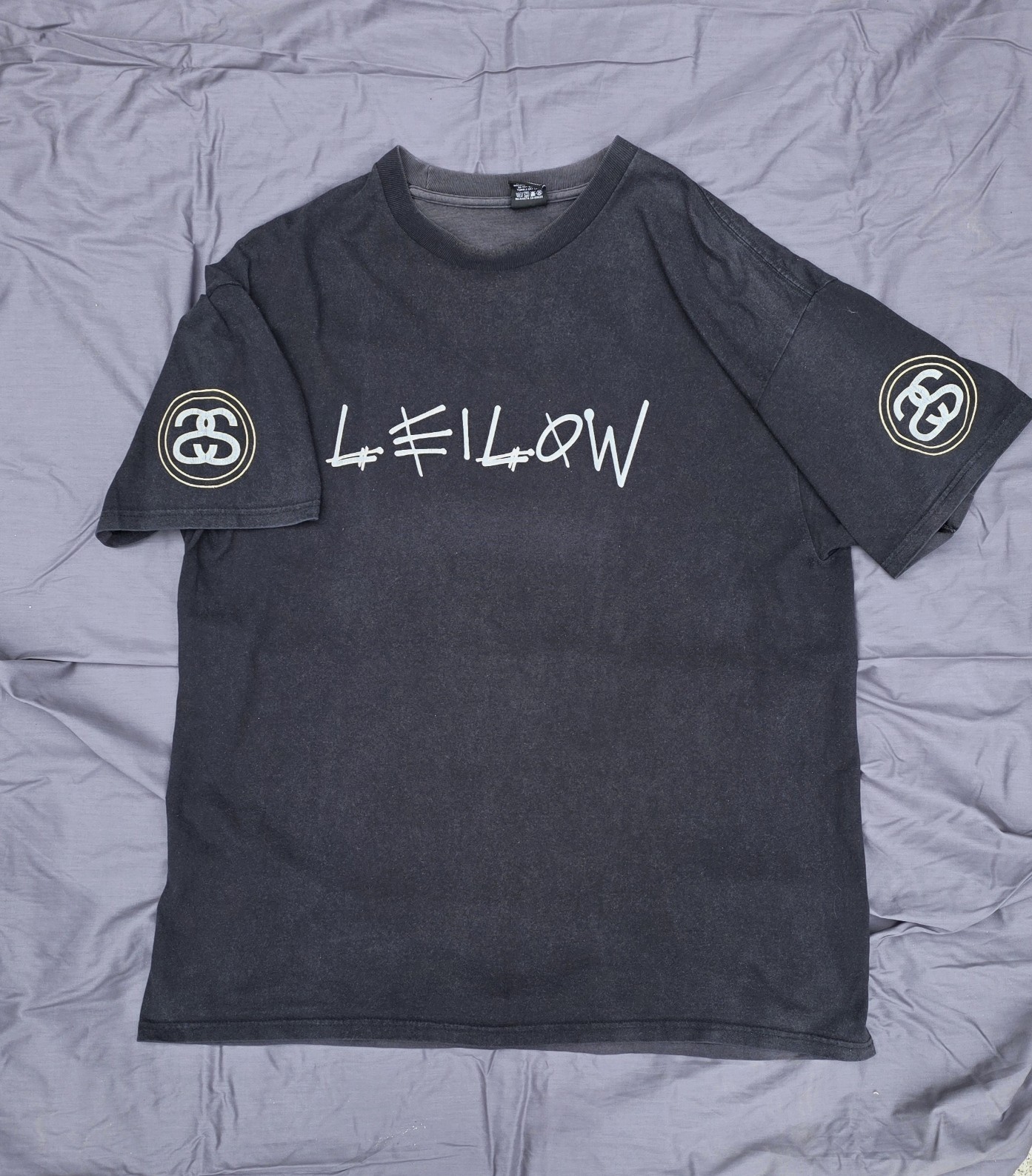 Vintage Stussy x Leilow Hawaii T Shirt XL Washed Black SS Link Sleeve Print