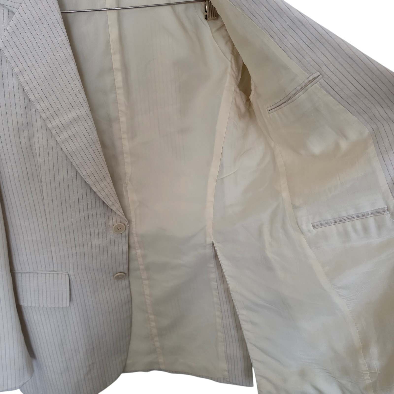 Vtg 1970s 3 Piece Suit 36L 30×31 Flare Leg Wide Lapel Off White Made In Korea