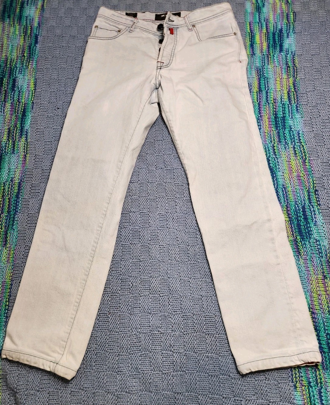 KITON slim 32 men denim White Blue jeans Limited Edition ITALY pants