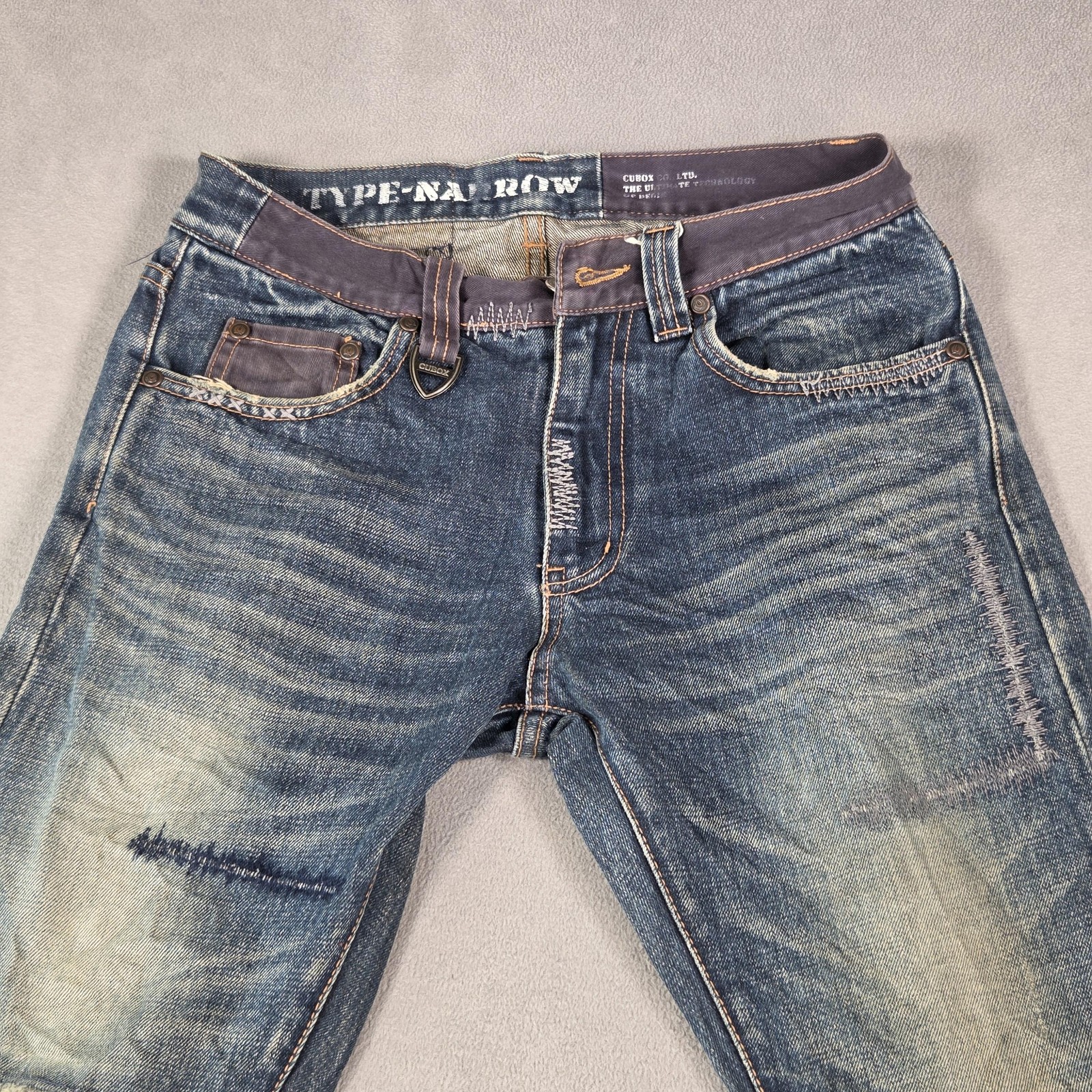 Selvedge Jeans Mens Thrashed Slim Straight Whiskers Patchwork Fits 26×30