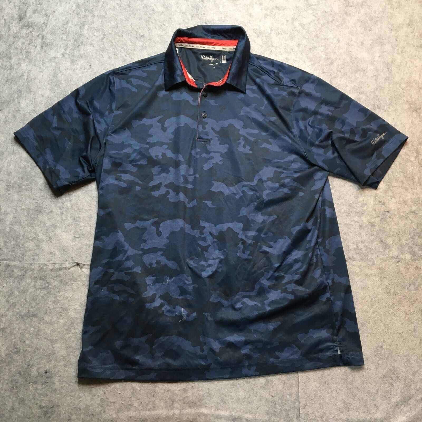 Walter Hagen Camo Polo Shirt Mens MED M DK Blue 11 Majors Golf Performance NWT