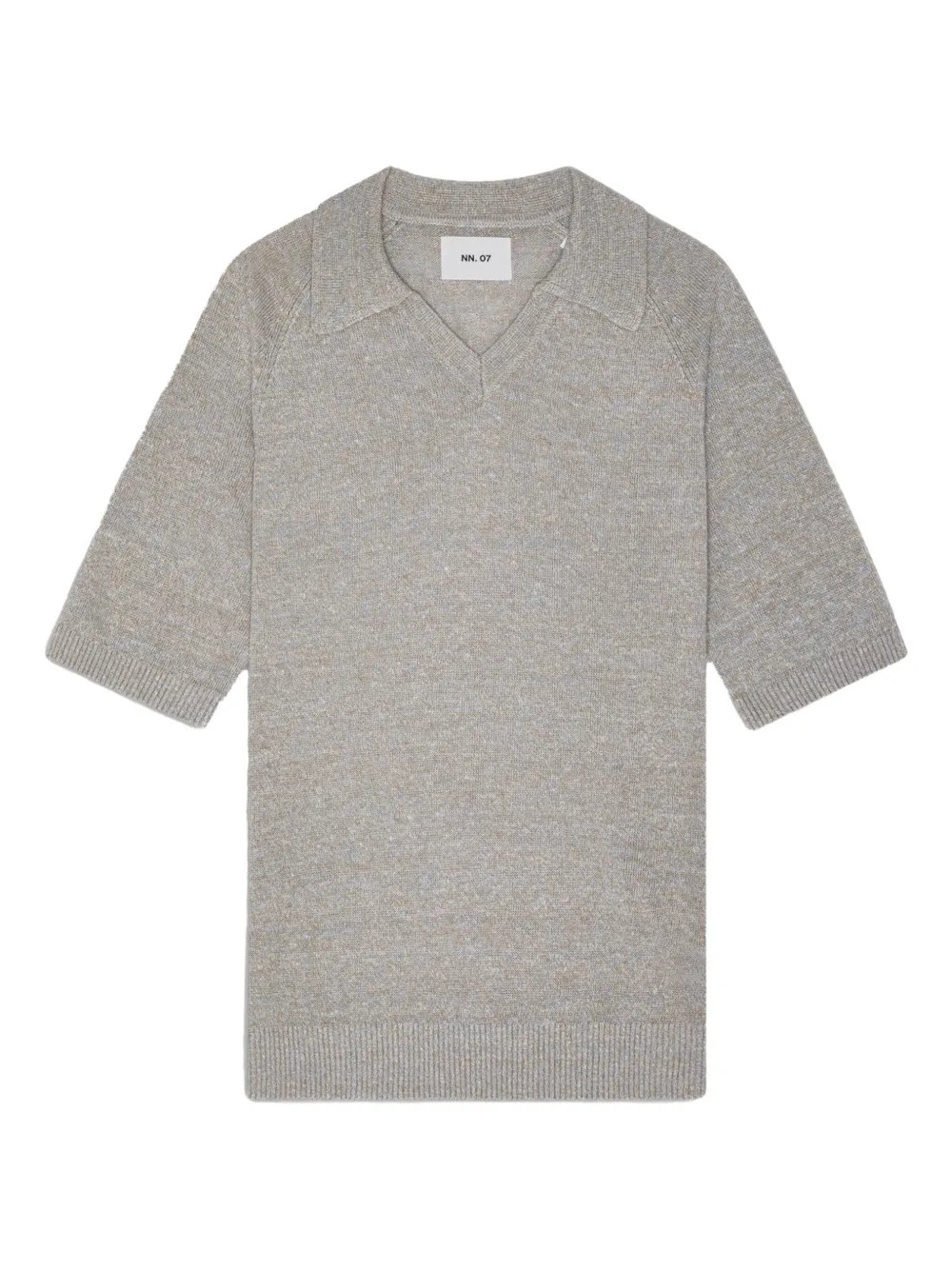 NN07 Cale V-Neck Polo Shirt Mens S Grey Blue Winter Sky Linen Knit Short Sleeve
