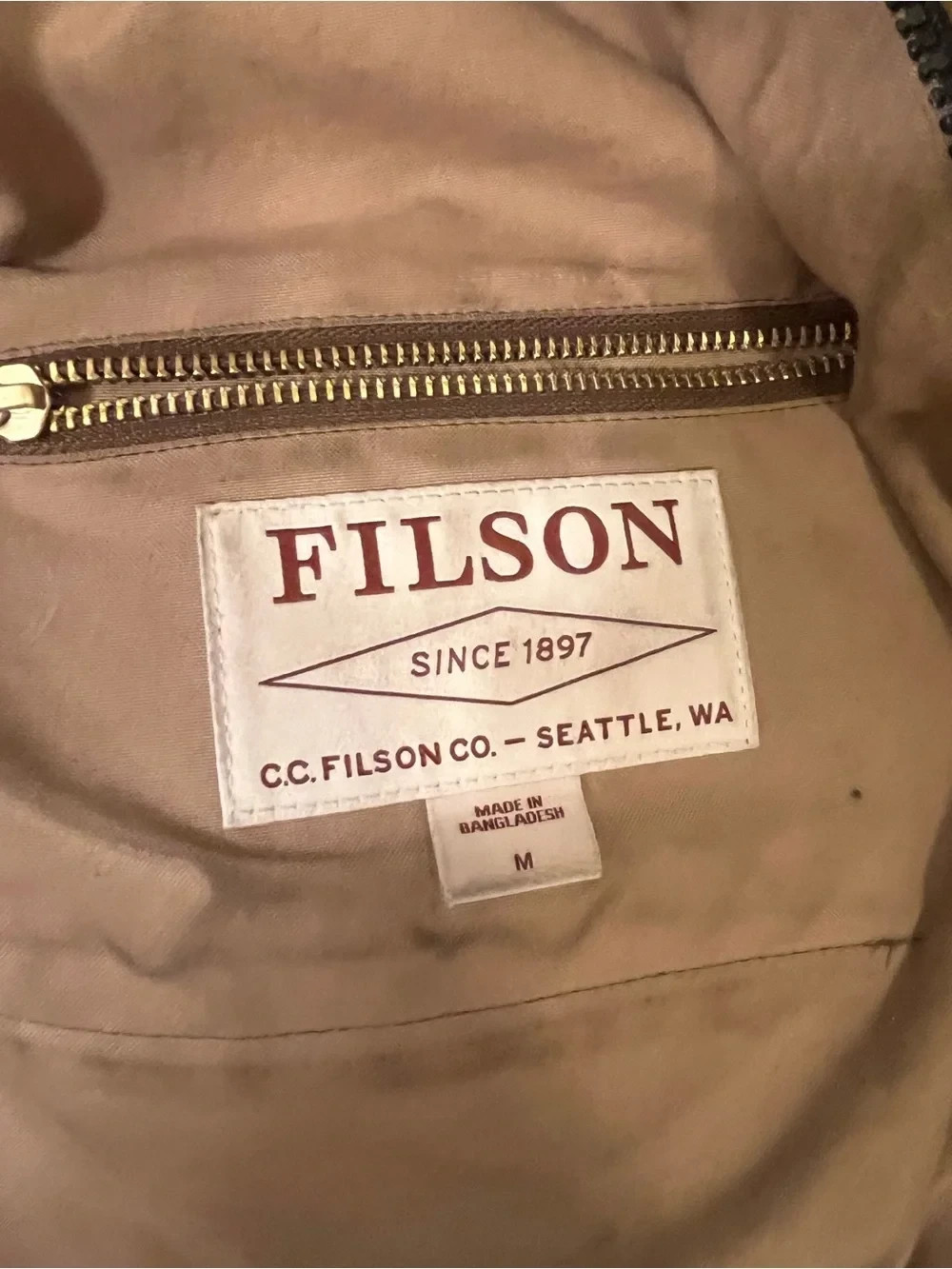C.C. FILSON Short Lined Cruiser Jacket Oil Tin Cloth Made In USA Jacket Waxed