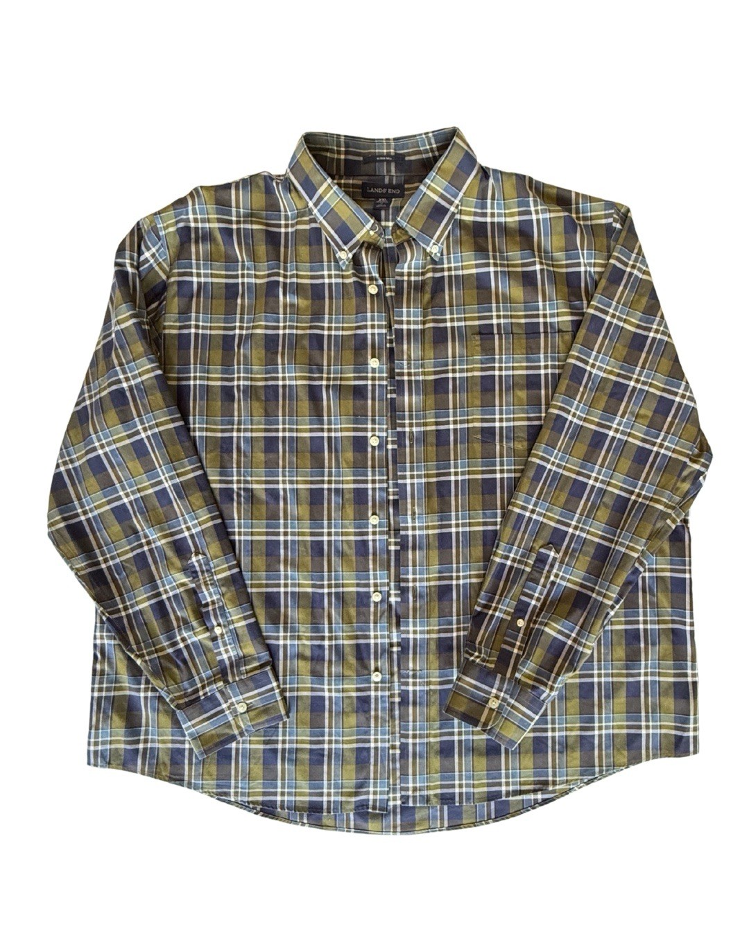 Lands’ End No Iron Twill Plaid Button Down Shirt XXL 18-18½