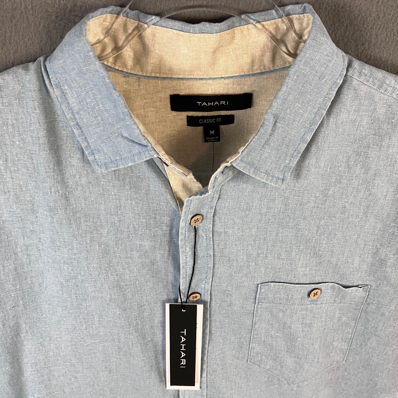 Tahari Men’s The Ultimate Linen Shirt M Cloud Blue NWT