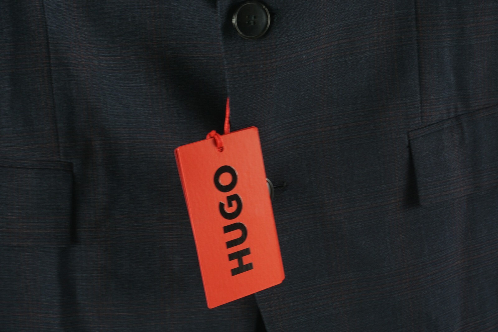 New $495 Hugo Boss Super Flex Transseasonal Mens 38R Dark Blue Plaid Suit Jacket