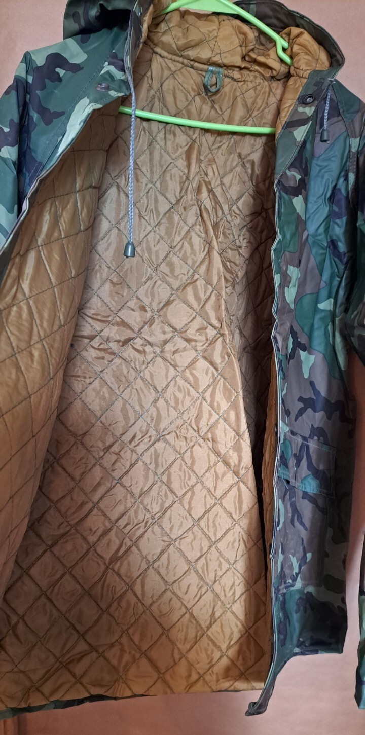WEATHER-RITE CAMO SPORTSMANS ARMY/MILITARY HOODED QUILTED RAIN JACKET, PARKA, SM
