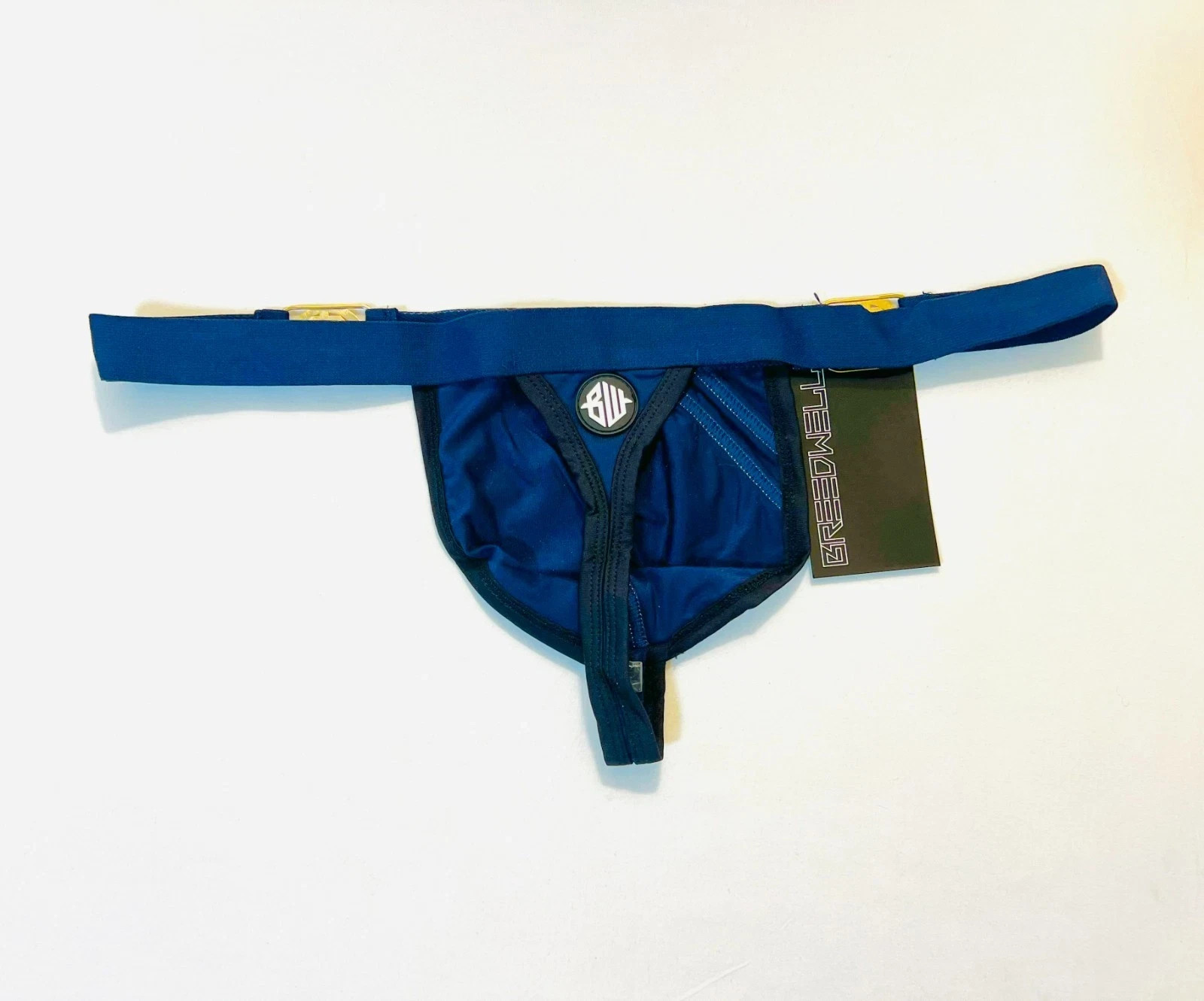 BREEDWELL Size L Locker Room T-Back Thong – Navy Blue/ Black/White/Silver