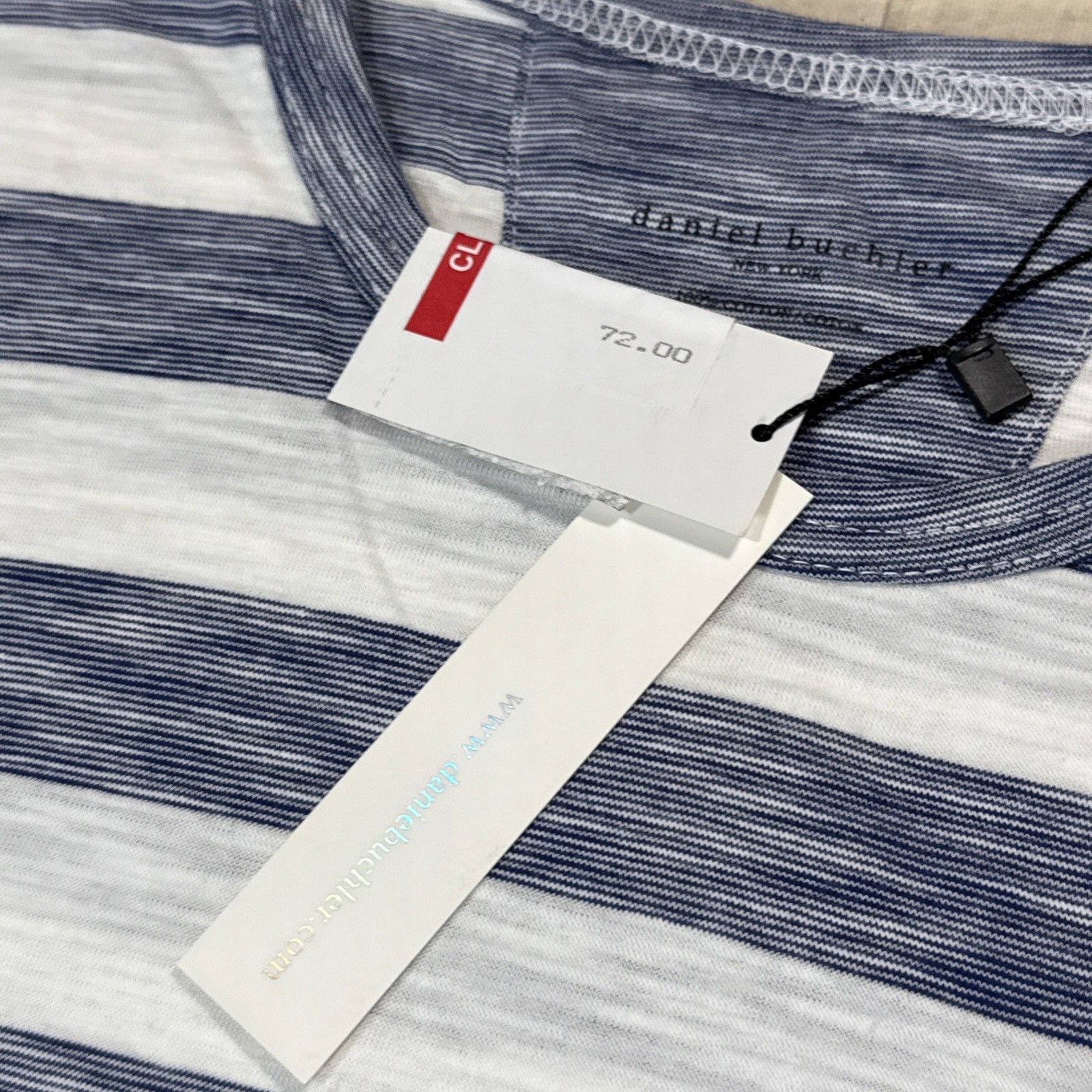 Daniel Buchler Shirt Mens M Blue White Striped Stretch Crew Neck Jersey Tee NWT