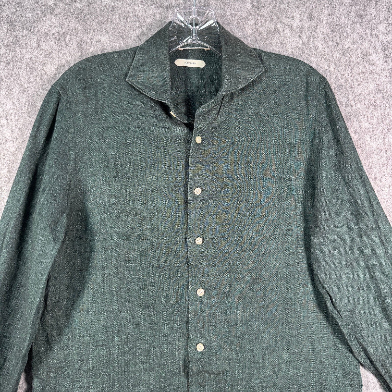 Suitsupply Pure Linen Shirt Mens Green Sz 37/38 14.5/15 Slim Albini 1876 Fabric