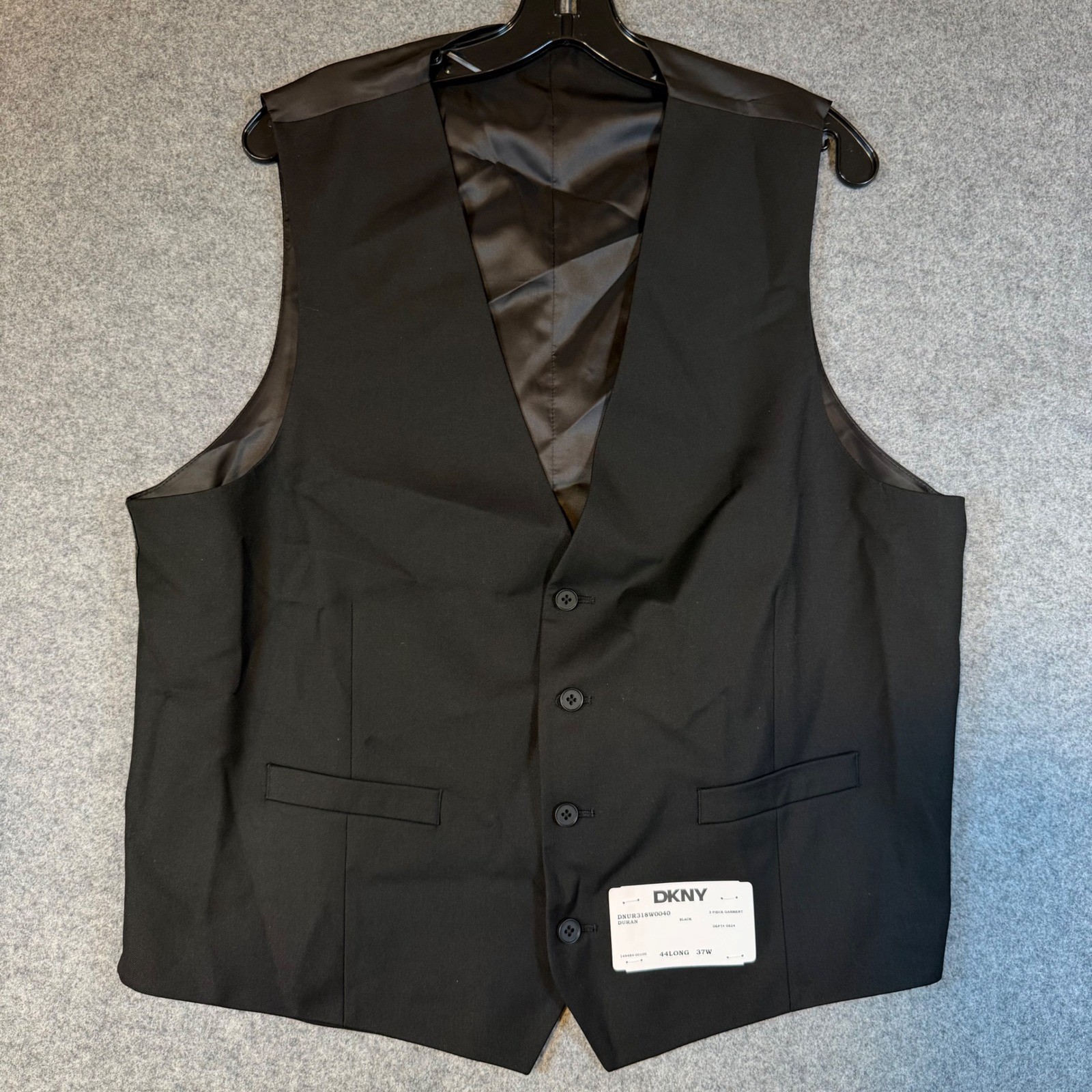 DKNY Duran Mens 3 Piece Suit Black 44 Long 37W Blazer Vest Pants DNUR318W0040