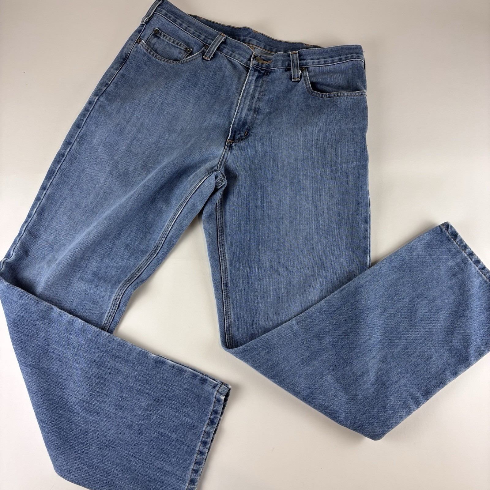 Carhartt Jeans Mens 36×34 Blue Medium Wash Relaxed Straight Distressed