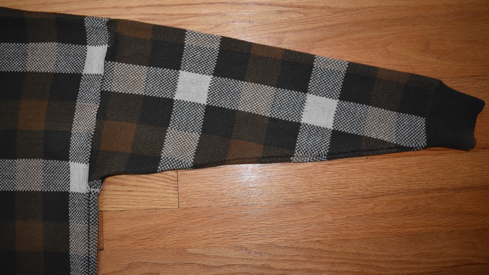 Woods & Gray Brown Plaid Knit Sweater Crewneck Check Aprés Ski Cotton Mens M
