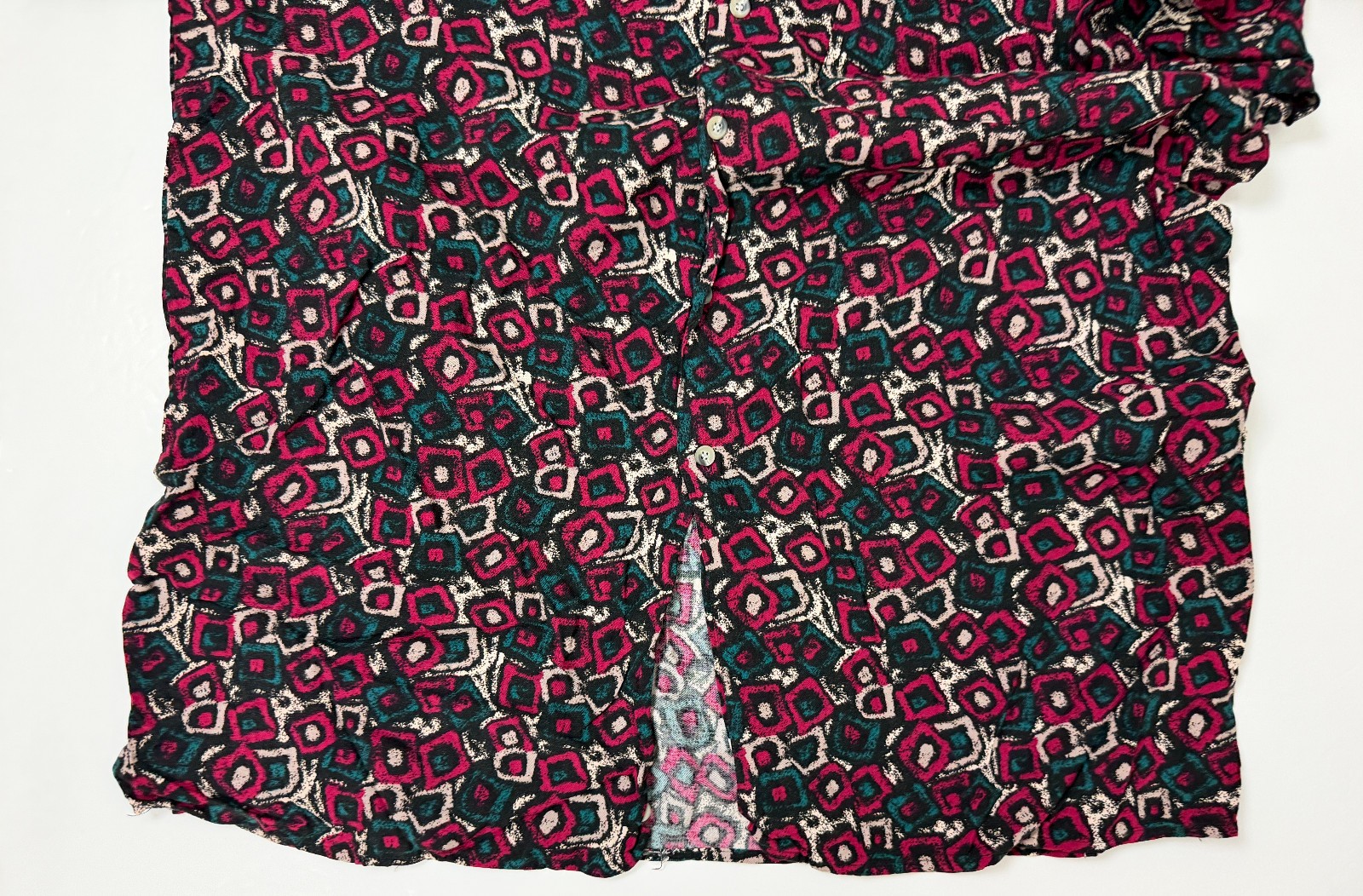 Vintage 80s 90s Geometric Shirt Men Large Casual Tribal Colorful Rayon Button Up