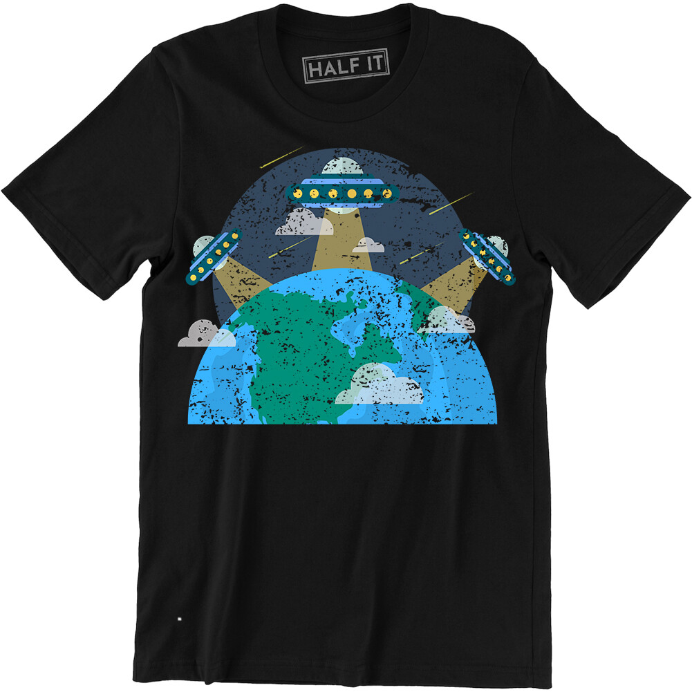 Alien Flying Saucer T Shirt Extraterrestrial UFO Abduction Area 51 Tee Space