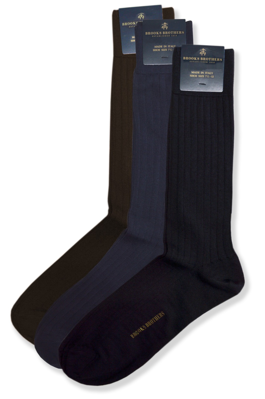 Brooks Brothers Mens Black Brown Blue Ribbed Merino Wool Socks 3 Pack BB-4921